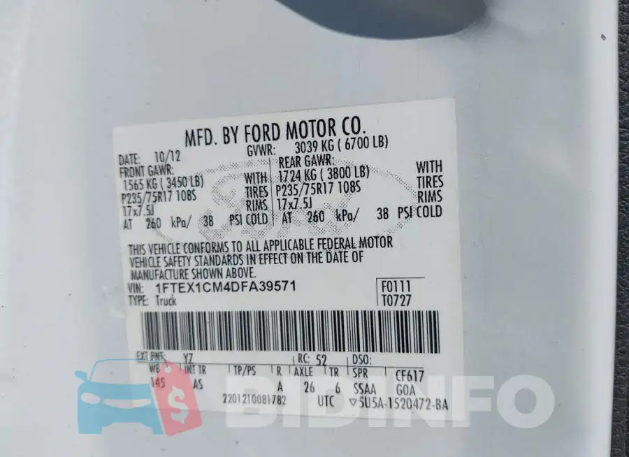 1FTEX1CM4DFA39571 Photo# 9