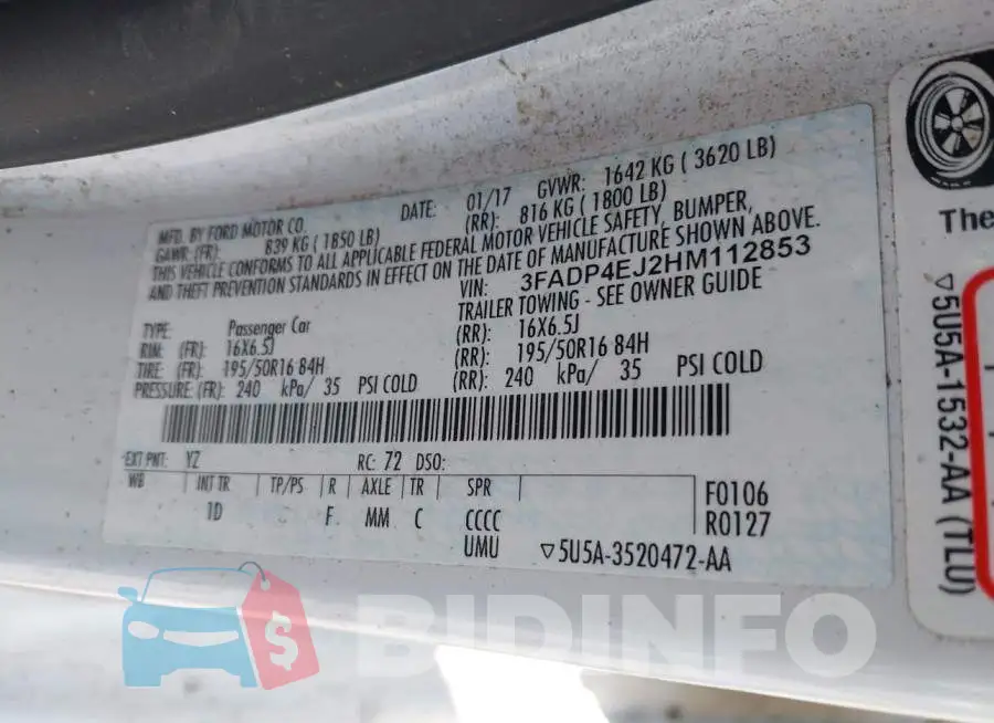 3FADP4EJ2HM112853 Photo# 9