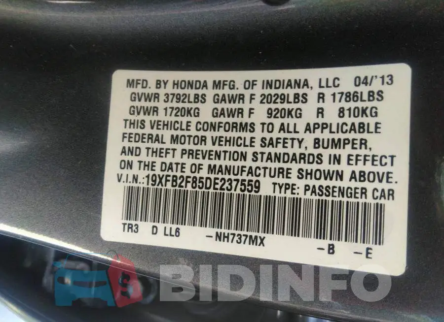 19XFB2F85DE237559 Photo# 9