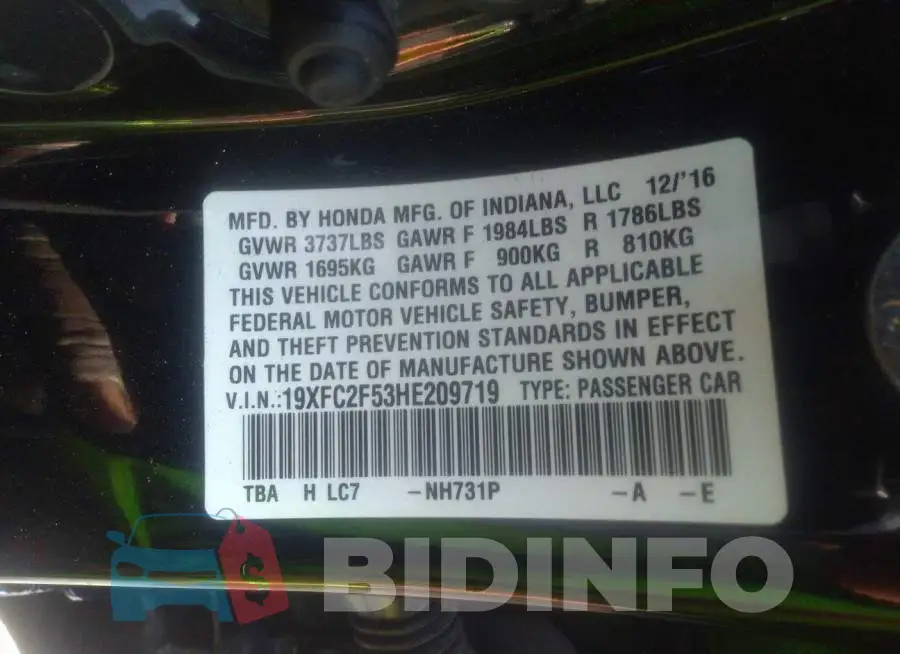 19XFC2F53HE209719 Photo# 9