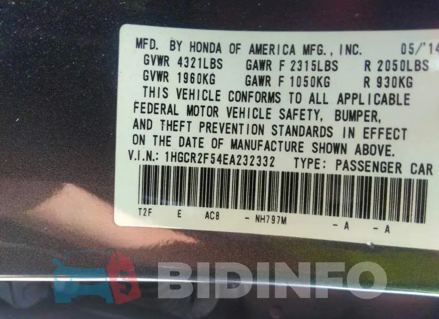 1HGCR2F54EA232332 Photo# 9