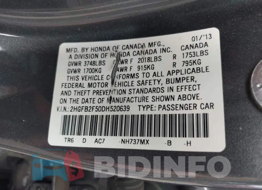 2HGFB2F50DH520639 Photo# 9