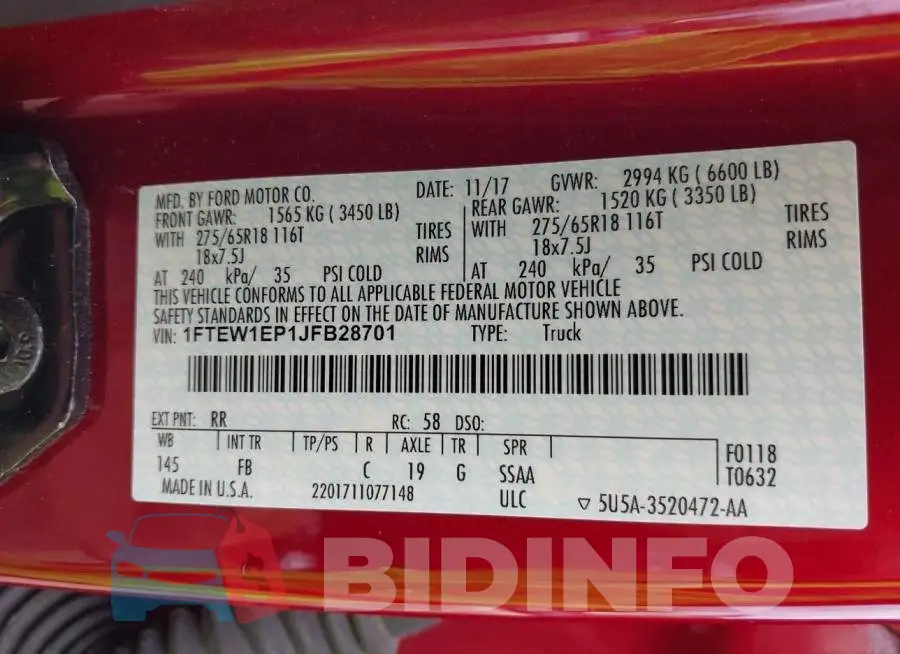 1FTEW1EP1JFB28701 Photo# 9