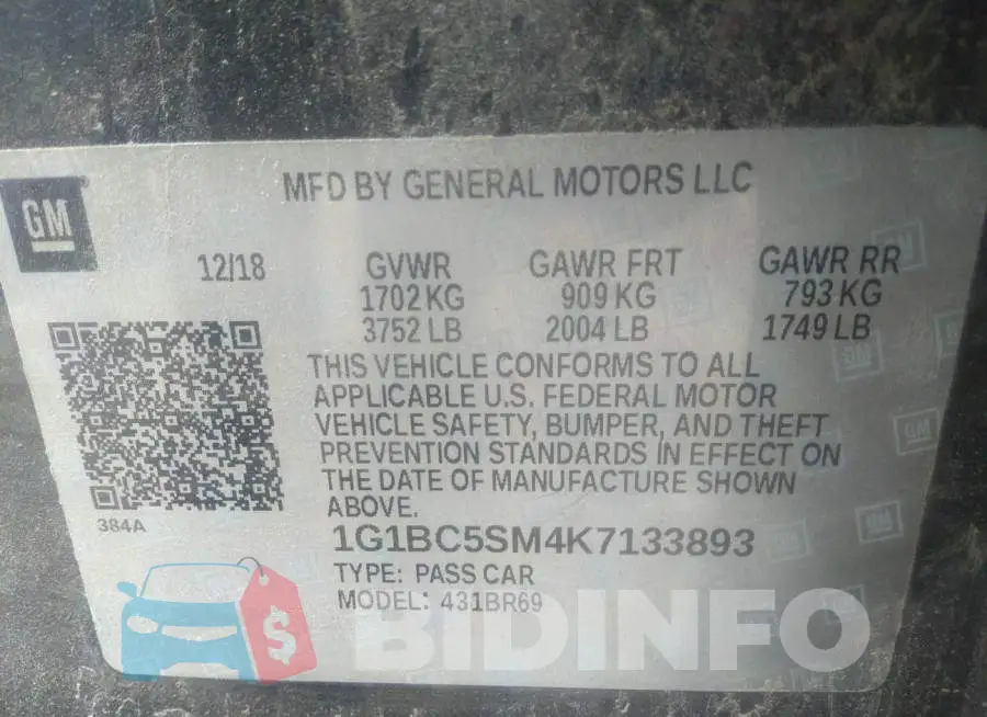 1G1BC5SM4K7133893 Photo# 9
