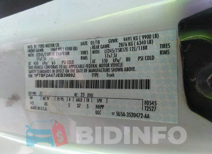 1FTBF2A67JEB39892 Photo# 9