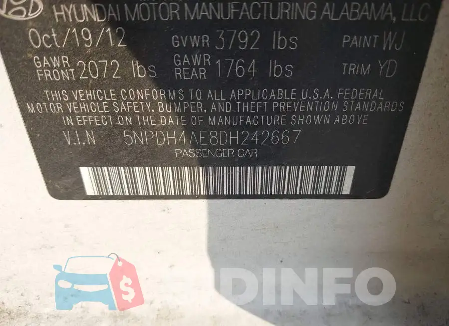 5NPDH4AE8DH242667 Photo# 9
