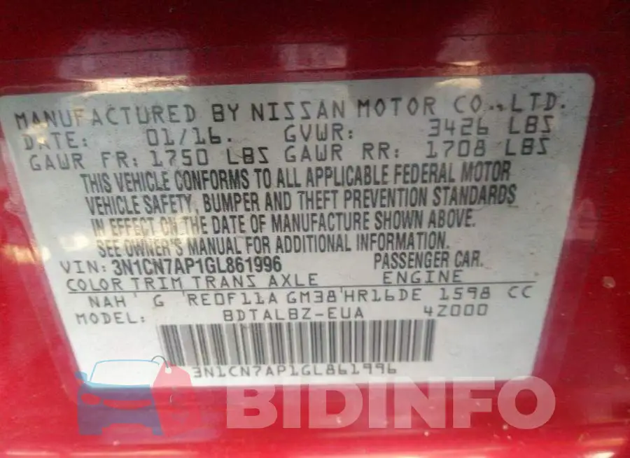 3N1CN7AP1GL861996 Photo# 9
