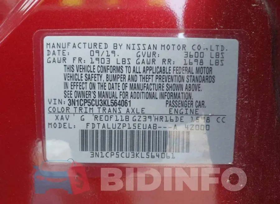 3N1CP5CU3KL564061 Photo# 9