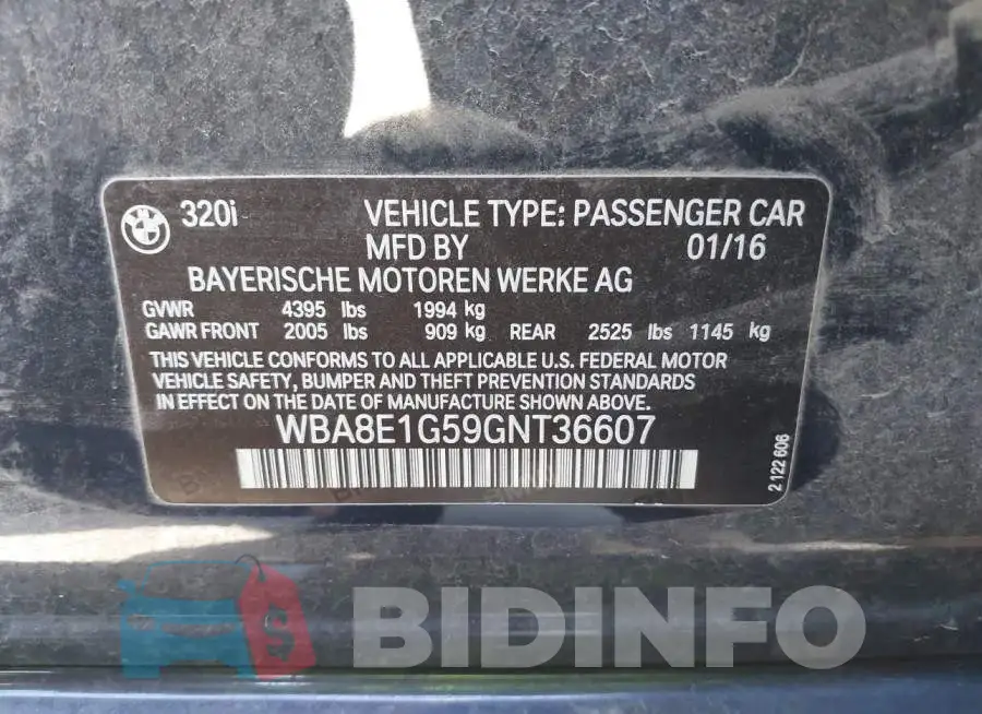 WBA8E1G59GNT36607 Photo# 9