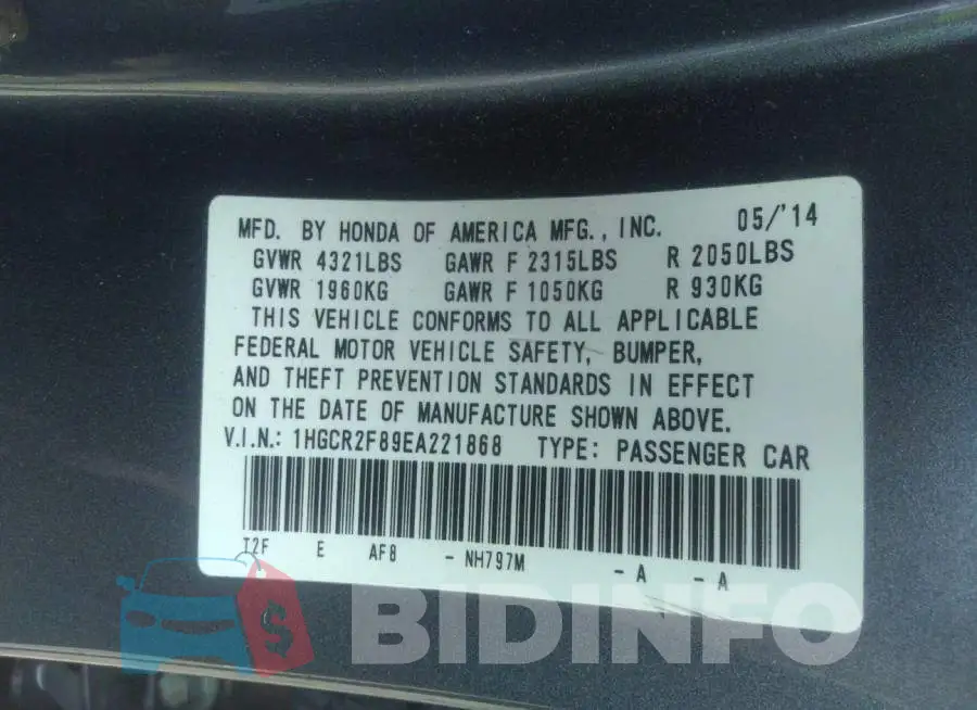 1HGCR2F89EA221868 Photo# 9