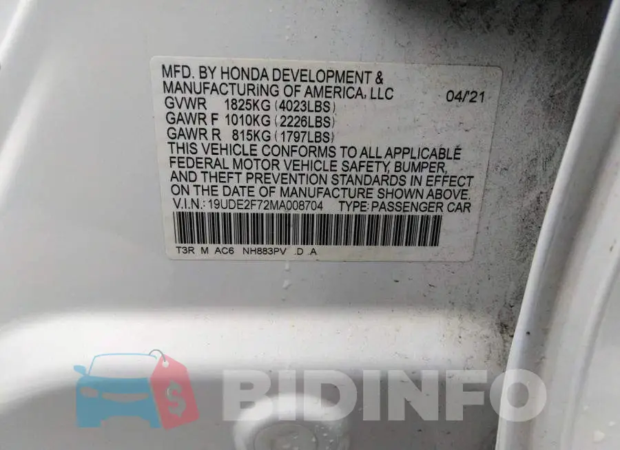 19UDE2F72MA008704 Photo# 9