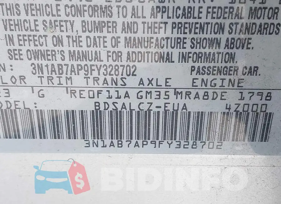 3N1AB7AP9FY328702 Photo# 9