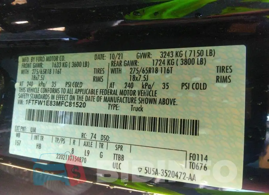 1FTFW1E83MFC81520 Photo# 9