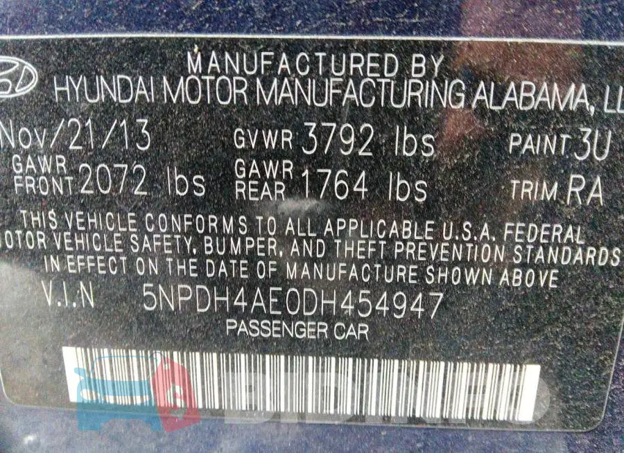 5NPDH4AE0DH454947 Photo# 9