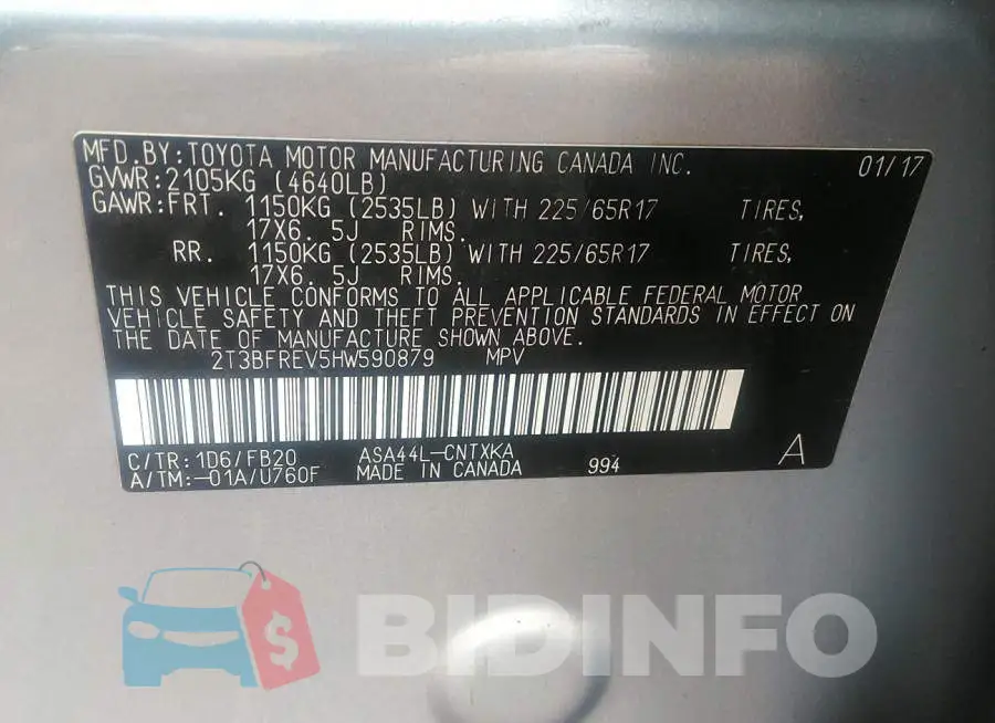 2T3BFREV5HW590879 Photo# 9