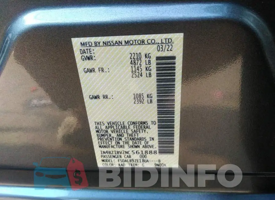 1N4BZ1BV2NC561888 Photo# 9