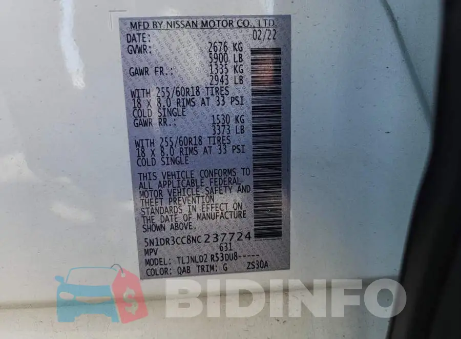 5N1DR3CC8NC237724 Photo# 8