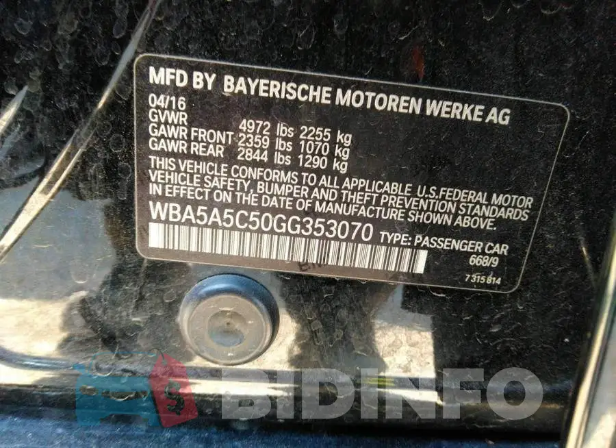 WBA5A5C50GG353070 Photo# 9
