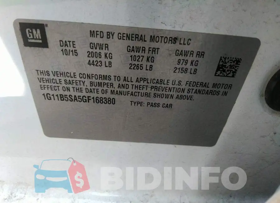 1G11B5SA5GF168380 Photo# 9