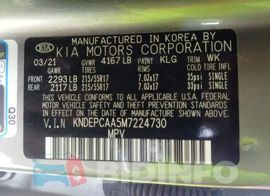 KNDEPCAA5M7224730 Photo# 9