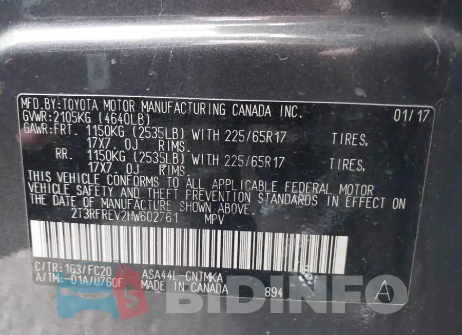 2T3RFREV2HW602761 Photo# 8
