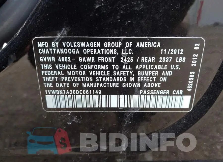 1VWBN7A30DC061149 Photo# 9