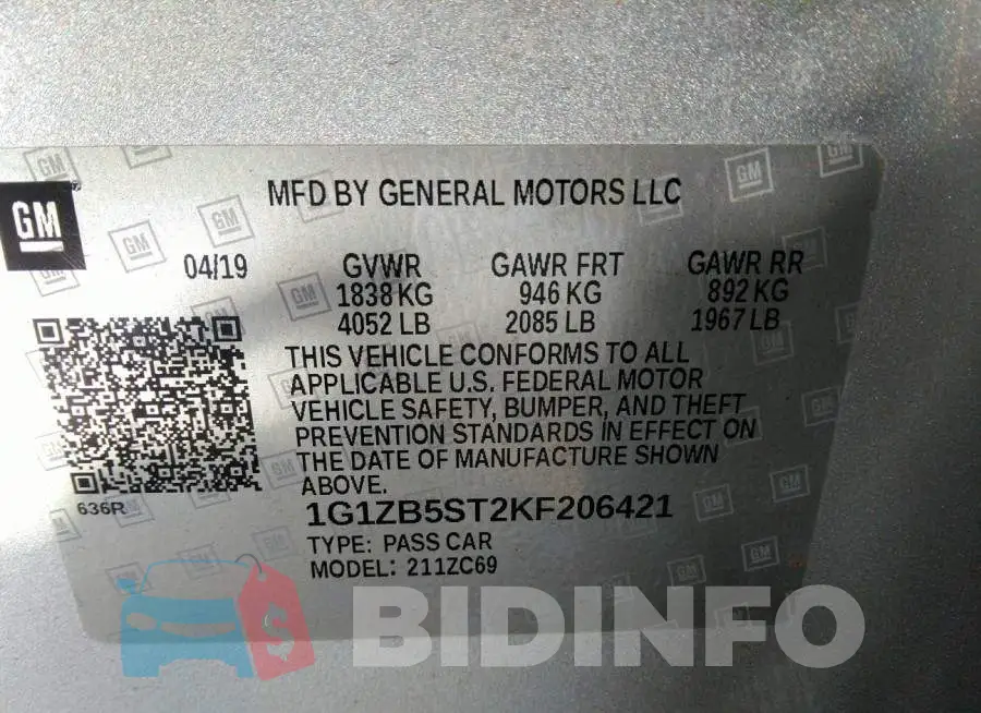1G1ZB5ST2KF206421 Photo# 9