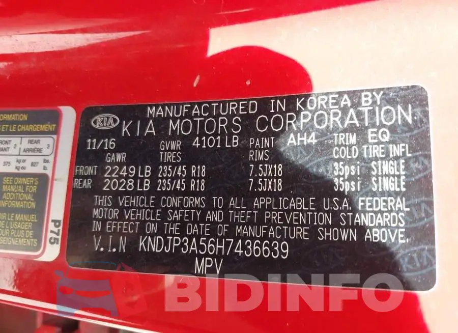 KNDJP3A56H7436639 Photo# 9