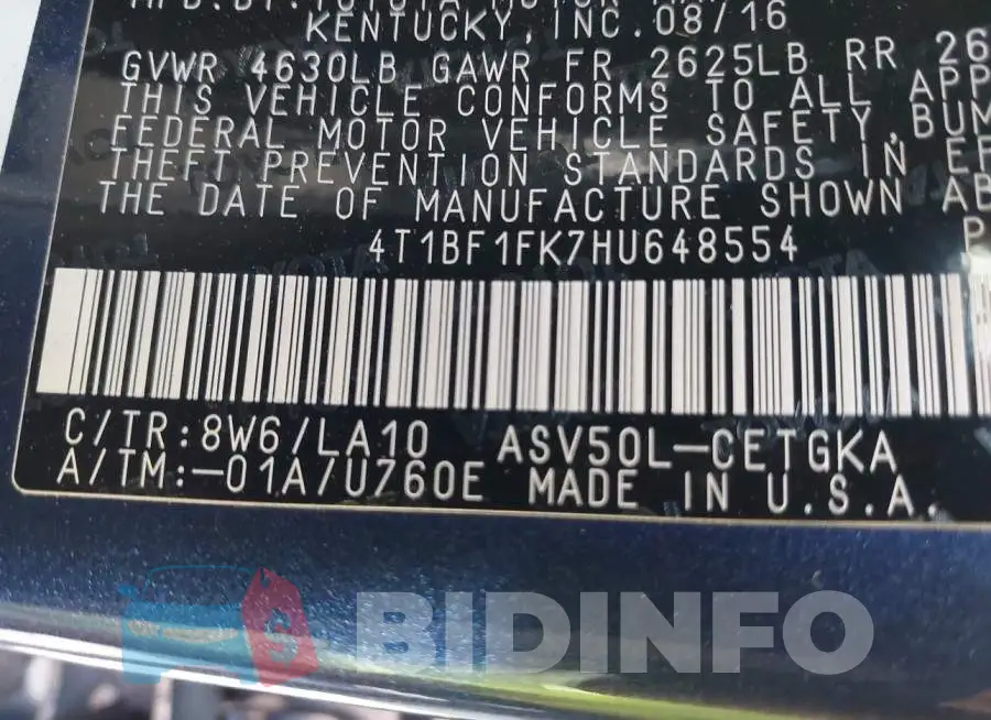 4T1BF1FK7HU648554 Photo# 9