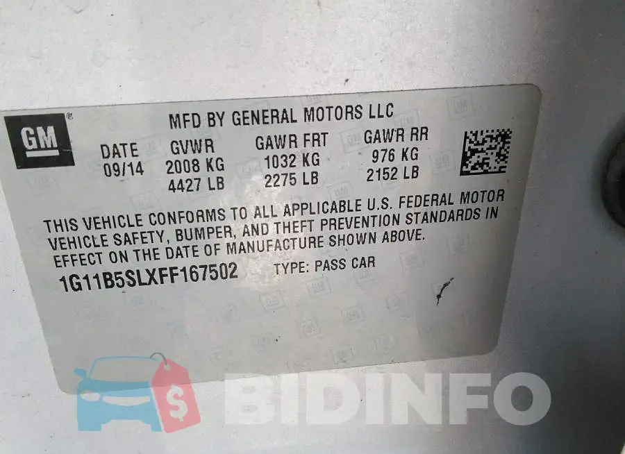 1G11B5SLXFF167502 Photo# 9