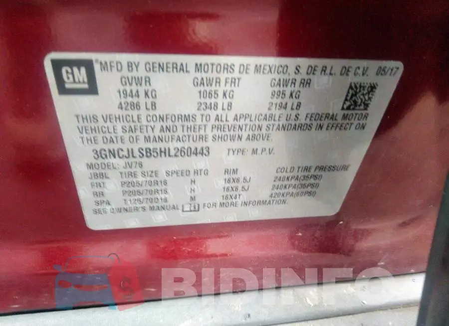 3GNCJLSB5HL260443 Photo# 9