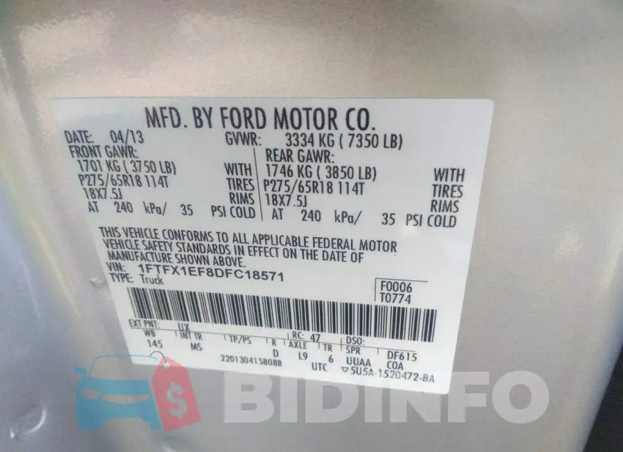 1FTFX1EF8DFC18571 Photo# 9