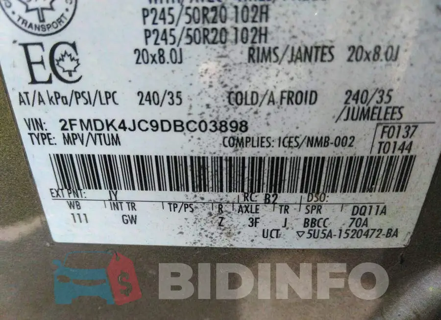 2FMDK4JC9DBC03898 Photo# 9