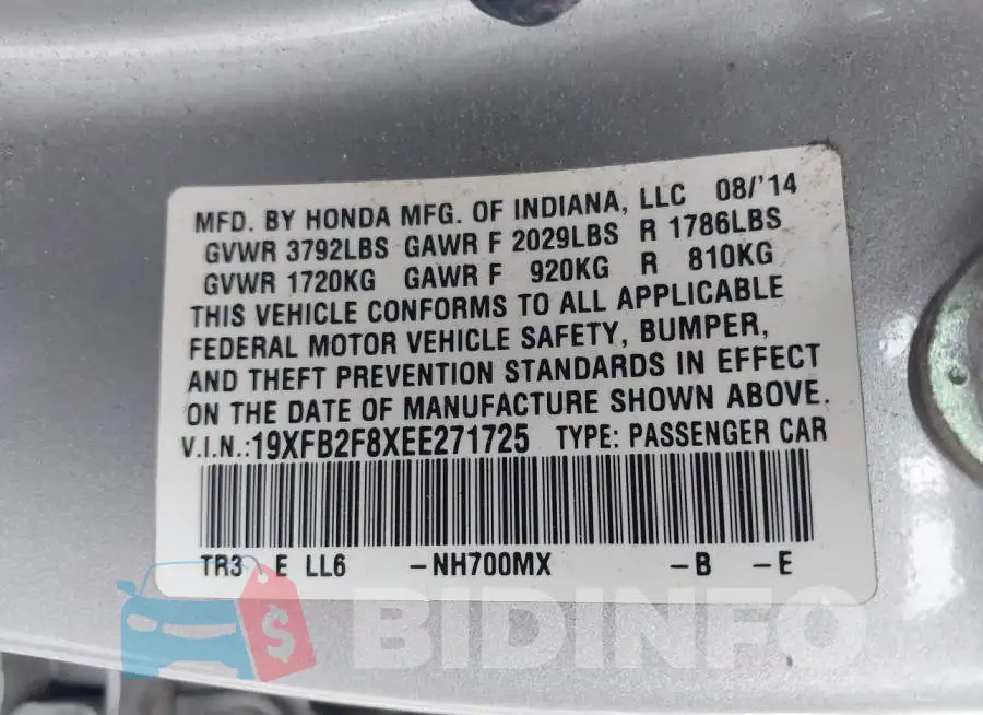 19XFB2F8XEE271725 Photo# 9