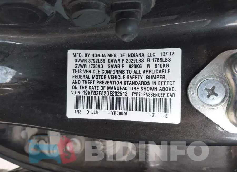 19XFB2F82DE202512 Photo# 9
