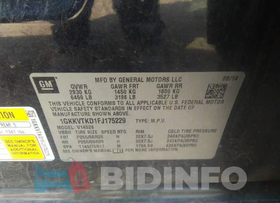 1GKKVTKD1FJ175229 Photo# 9