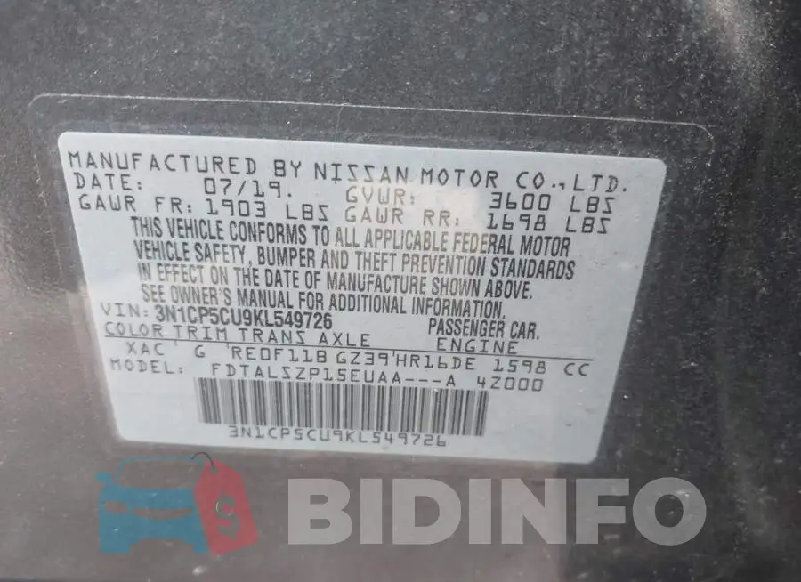 3N1CP5CU9KL549726 Photo# 9