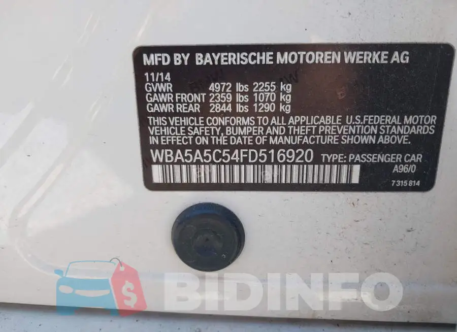 WBA5A5C54FD516920 Photo# 9