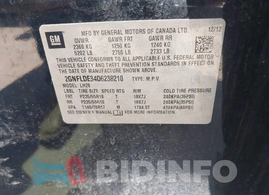 2GNFLDE34D6238210 Photo# 9