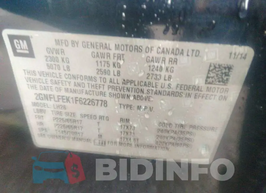 2GNFLFEK1F6226778 Photo# 9