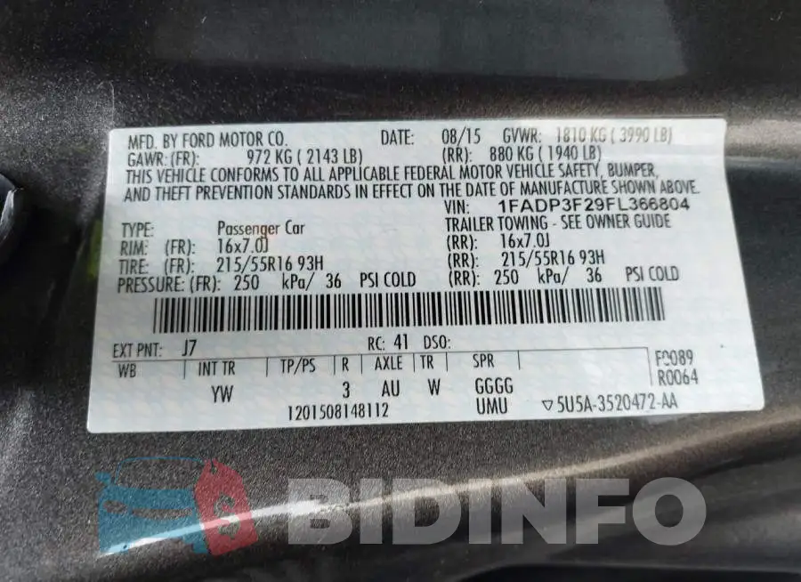 1FADP3F29FL366804 Photo# 9