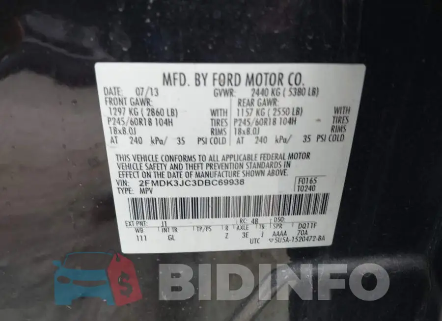 2FMDK3JC3DBC69938 Photo# 9