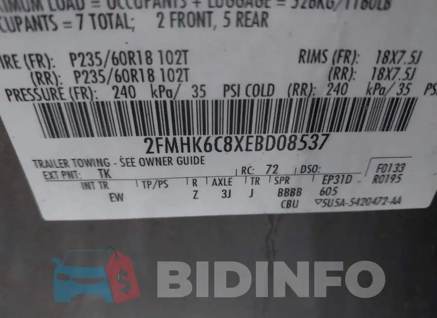 2FMHK6C8XEBD08537 Photo# 9