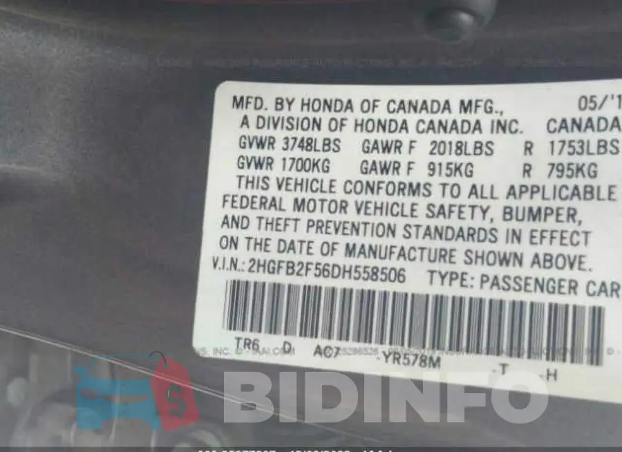 2HGFB2F56DH558506 Photo# 9