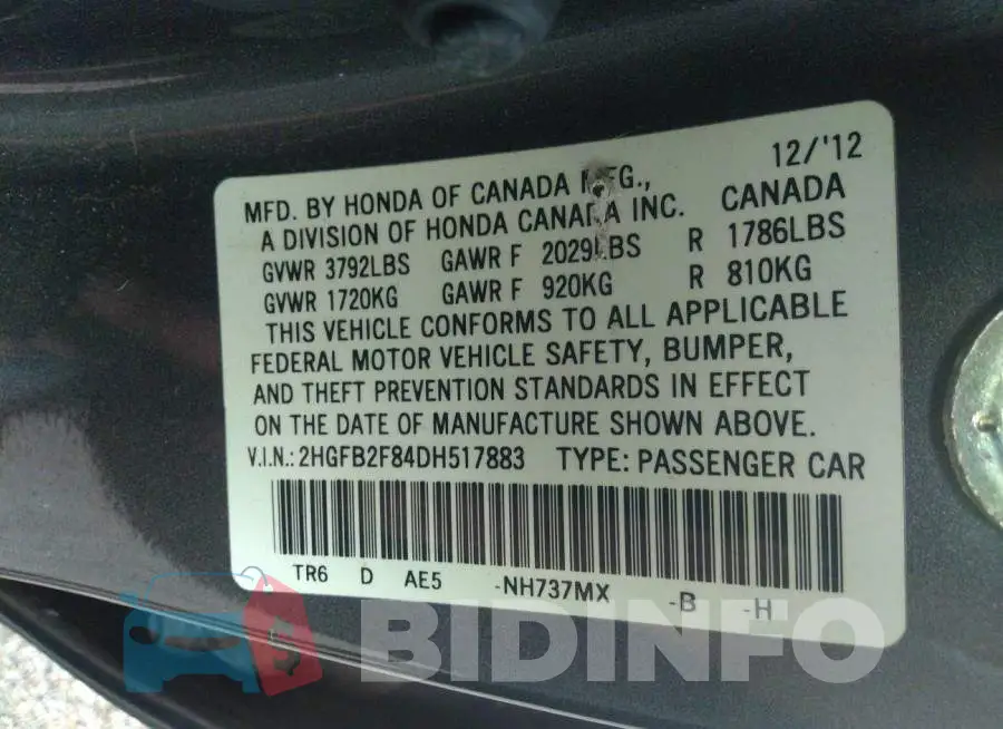 2HGFB2F84DH517883 Photo# 9