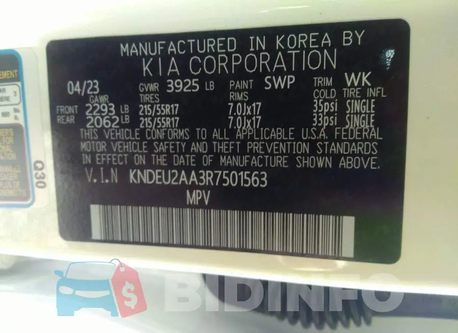KNDEU2AA3R7501563 Photo# 9