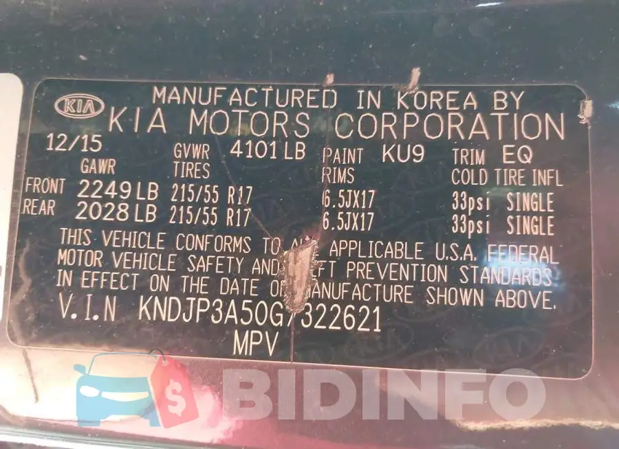 KNDJP3A50G7322621 Photo# 9