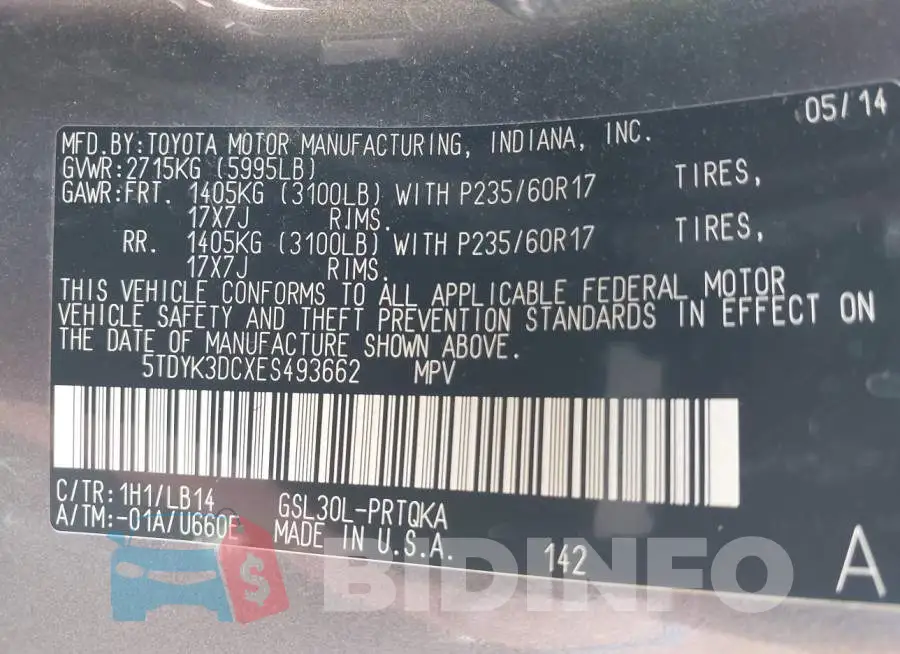 5TDYK3DCXES493662 Photo# 9