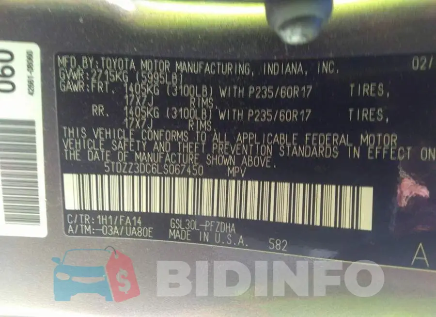 5TDZZ3DC6LS067450 Photo# 9