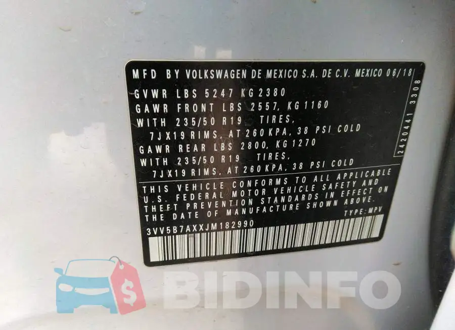 3VV5B7AXXJM182990 Photo# 9